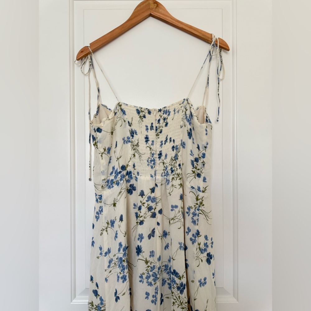 Reformation Enya Midi Dress Clarita Blue Floral Smocked Tie Strap Sweetheart 12 - Picture 8 of 12